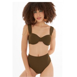 Haki Yeşil Zincir Aksesuarlı Kaplı Bikini Takım