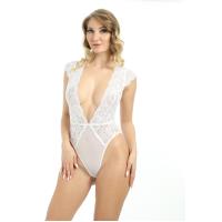 Beyaz Yarım Kol Dantel Bodysuit - 894