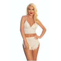 Ekru Lcralı Babydoll Şortlu Takım - 319