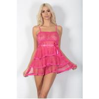 Fuşya Dantel Gecelik - 621