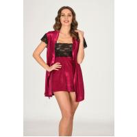 Fuşya Kadife Sabahlık & Gecelik Takım 2' Li - 1427