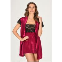 Fuşya Kadife Sabahlık & Gecelik Takım 2' Li - 1427