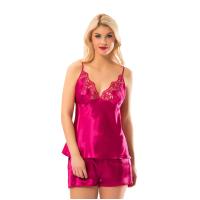 Fuşya Saten Babydoll Şortlu Takım - 297