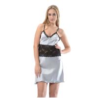 Gri Dantelli Saten Gecelik - M-386