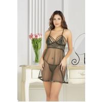 Haki Yeşili Dantel Gecelik - 681