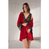 Kırmızı Kadife Sabahlık & Gecelik Takım 2' Li - 1442