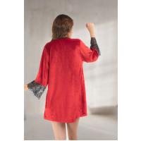 Kırmızı Kadife Sabahlık & Gecelik Takım 2' Li - 1442