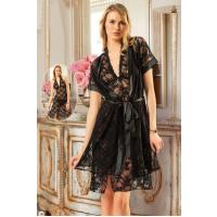 Siyah Dantelli Sabahlık & Gecelik Takım 2' Li - 1455