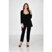 Siyah Kadife Sabahlık & Gecelik Takım 3' Lü - 1441