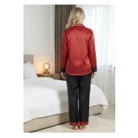 Siyah-Kırmızı Saten Pijama Takımı - 1621